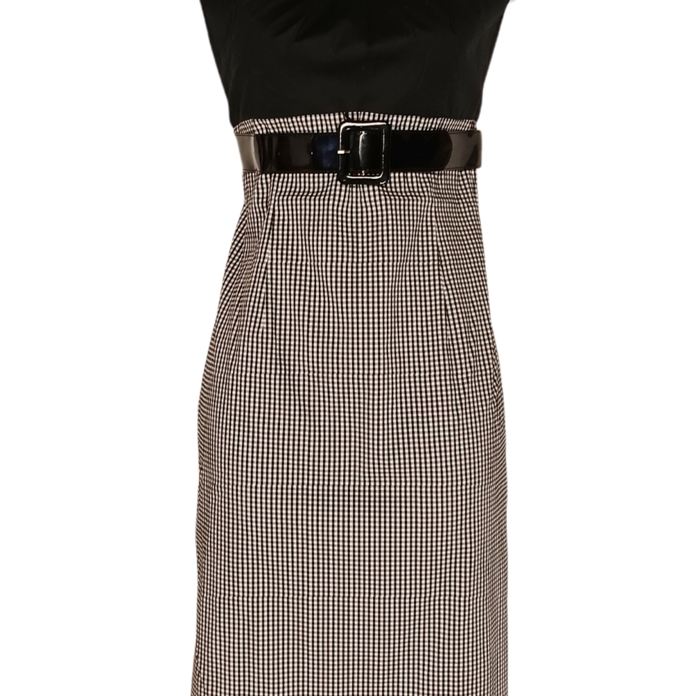 ADRIANNA PAPELL Black White Gingham Plaid Print Cap Sleeve Midi Dress 8 Medium - Picture 4 of 7